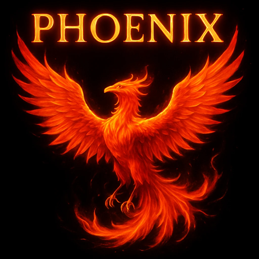 make image of phoenix with title, black background emoji