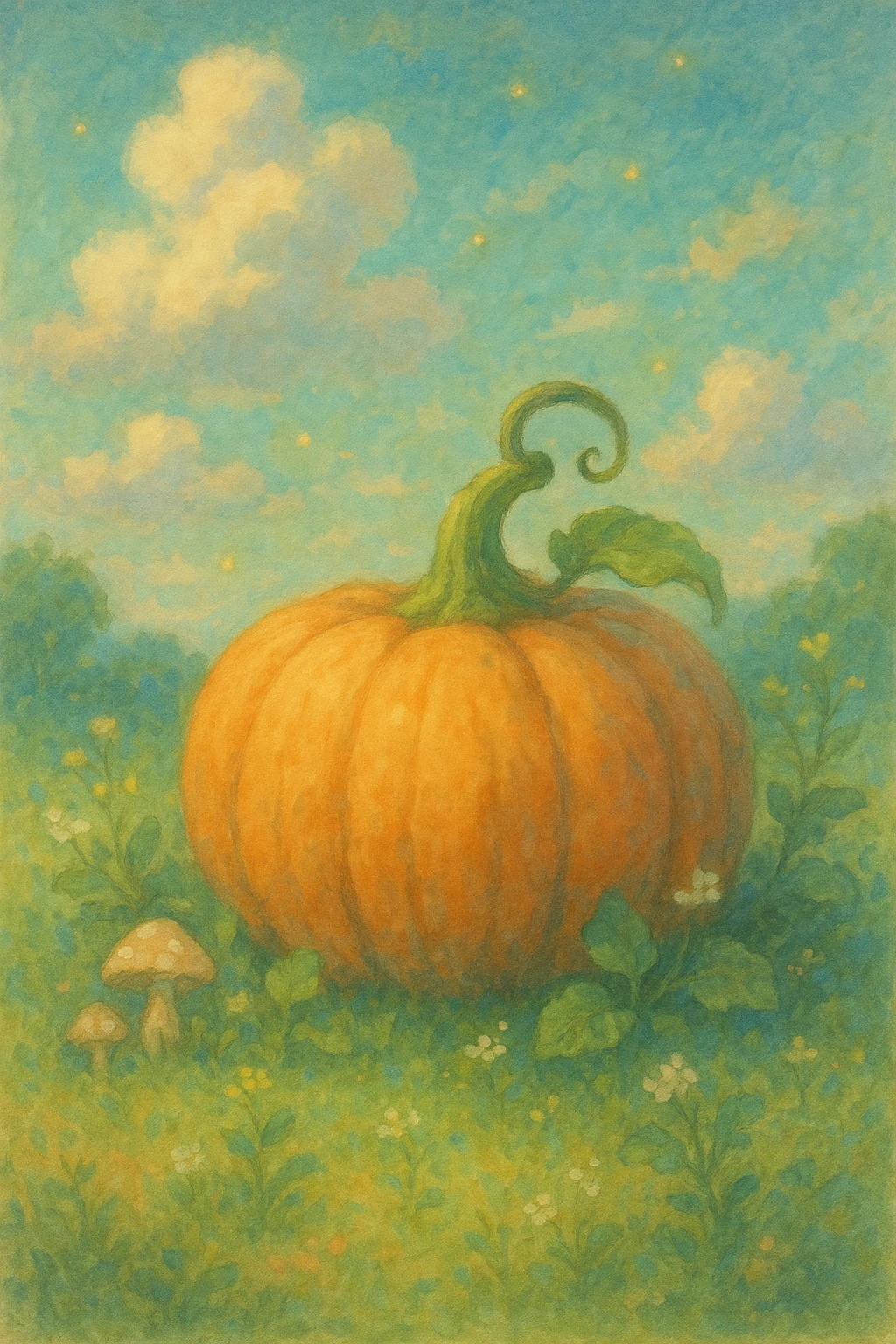 pumpkin, soft painterly look, gentle colors, whimsical feel, ghibli style emoji