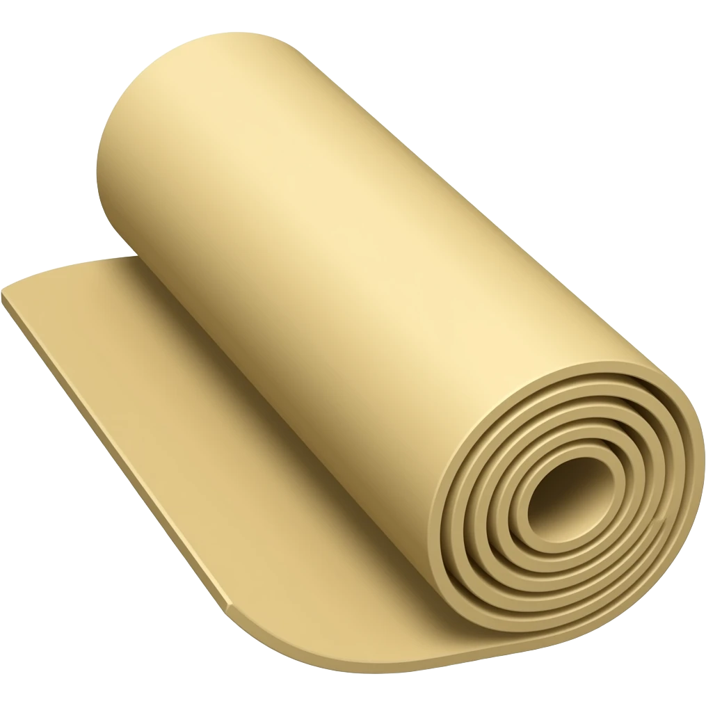 Mat enrollado Colchoneta enrollada completamente. Color beige. Vista lateral mostrando el rollo. Estilo emoji iphone emoji