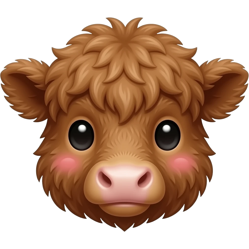 brown soft fluffy baby scottish cow muzzle shy and blushing emoji