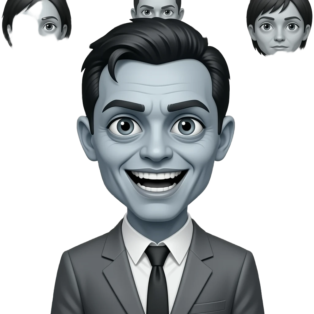 Black and white zombie person with gray skin on blakc bg emoji