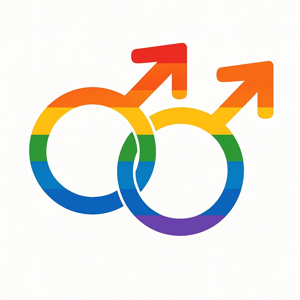 gay pride two interlocked male symbols, rainbow colors, clean and modern emoji