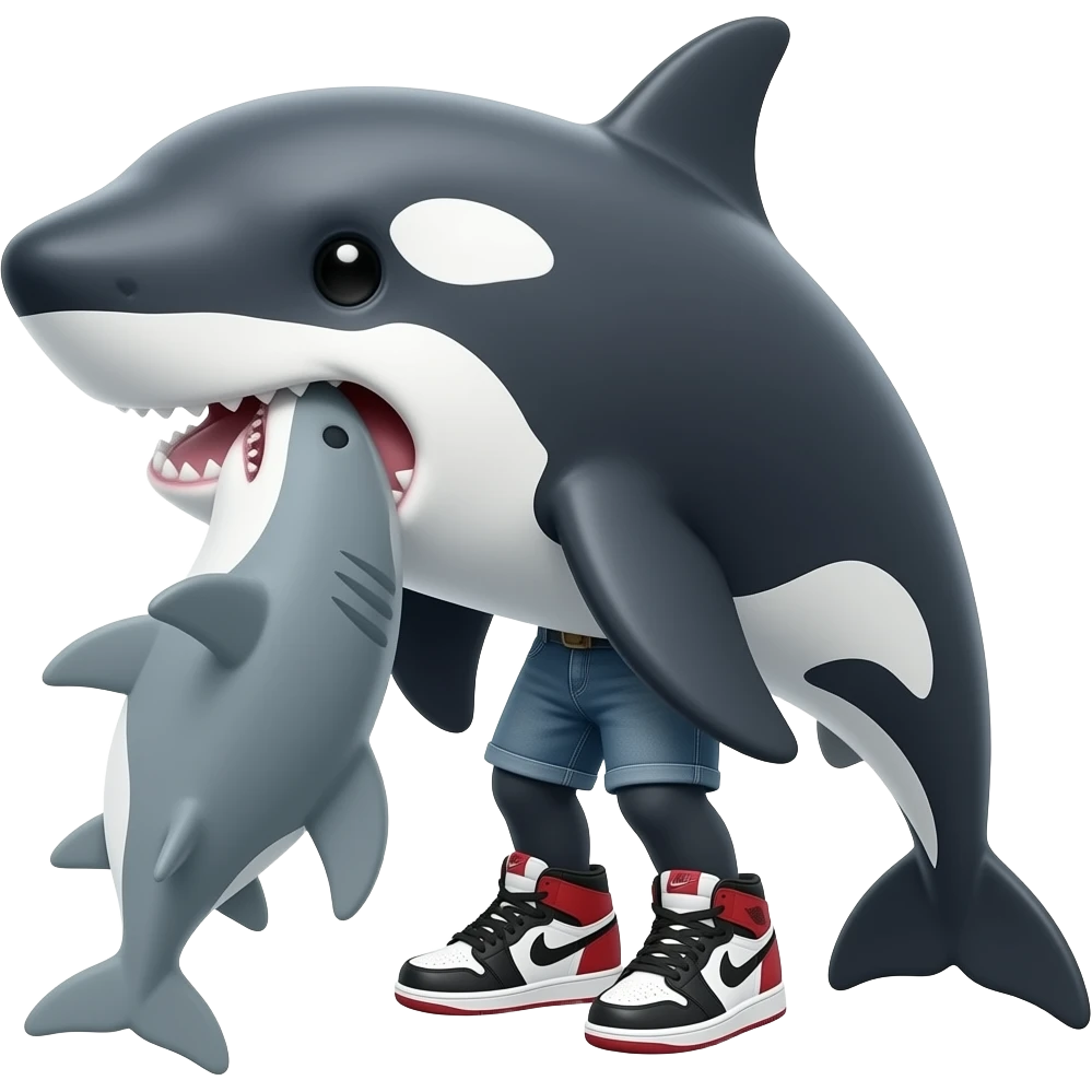 an orca biting a shark with nikes emoji