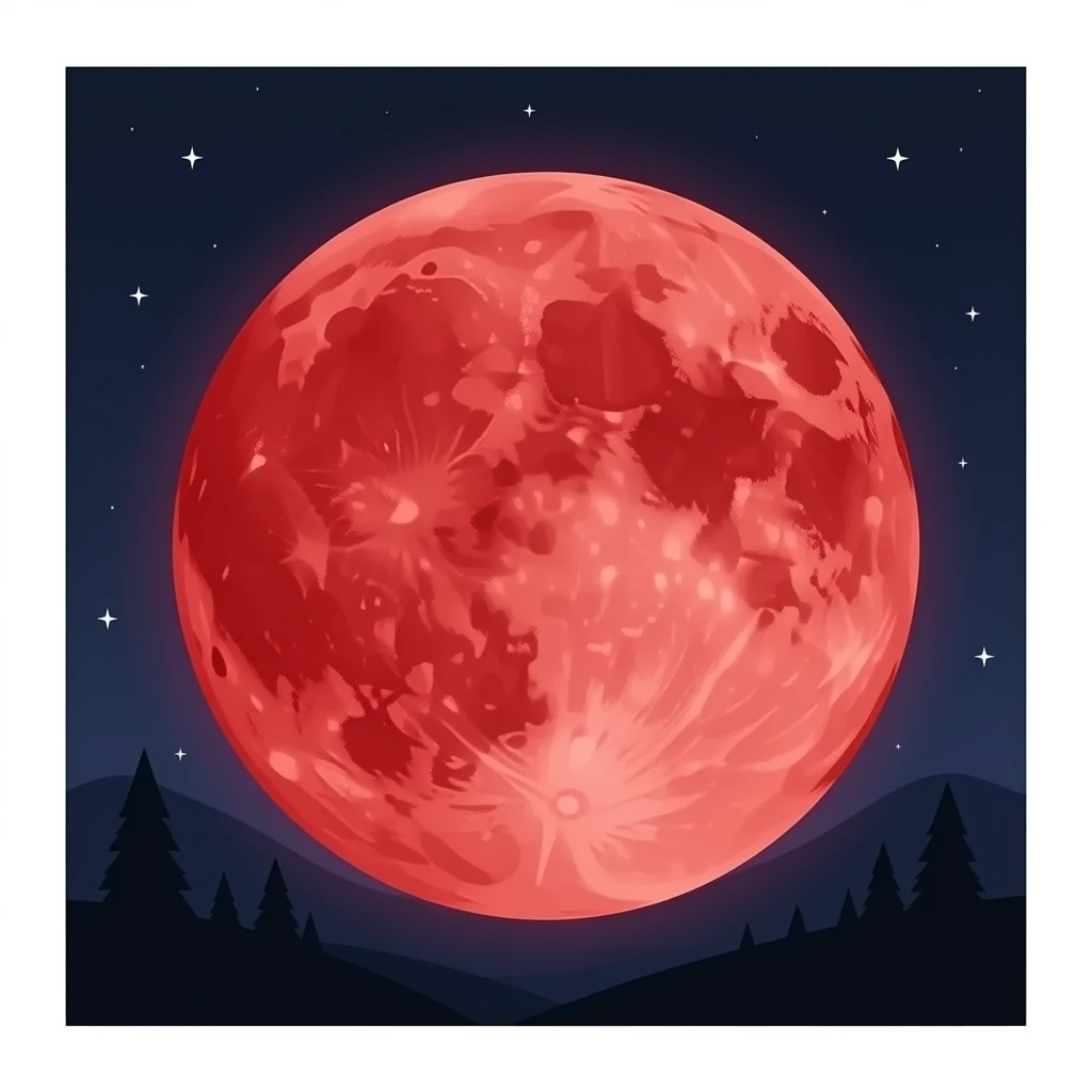 A red moon. A blood moon. Without a face. And with a full moon spots on it emoji