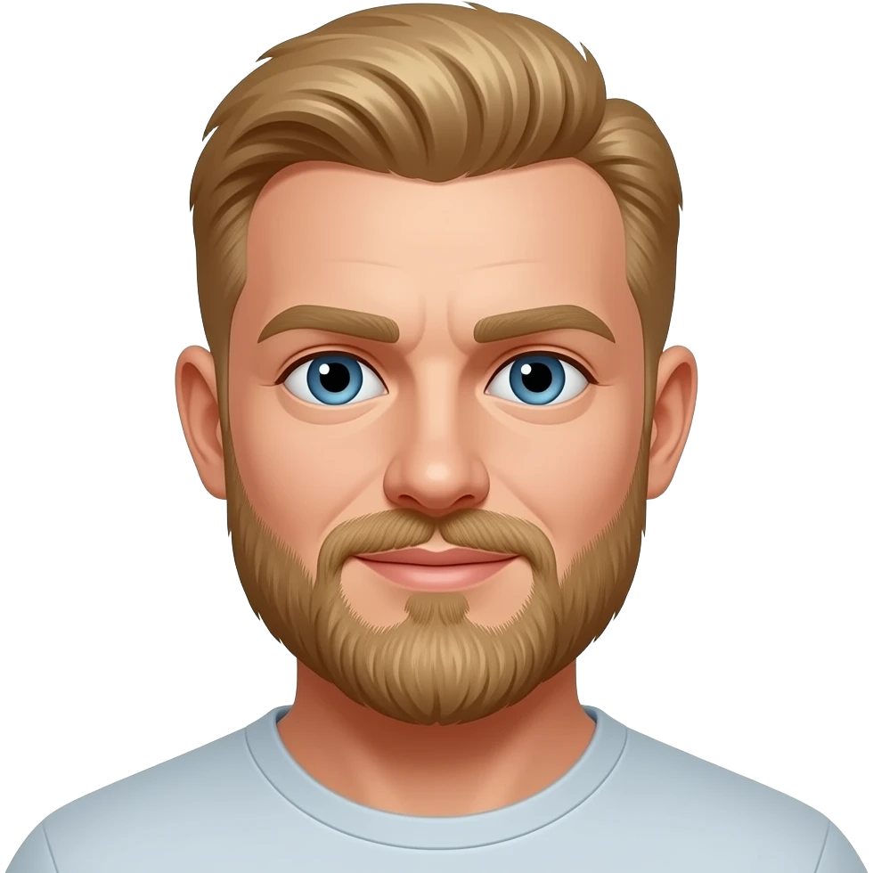 Blonde man with beard, Blue eyes, shaved hair emoji