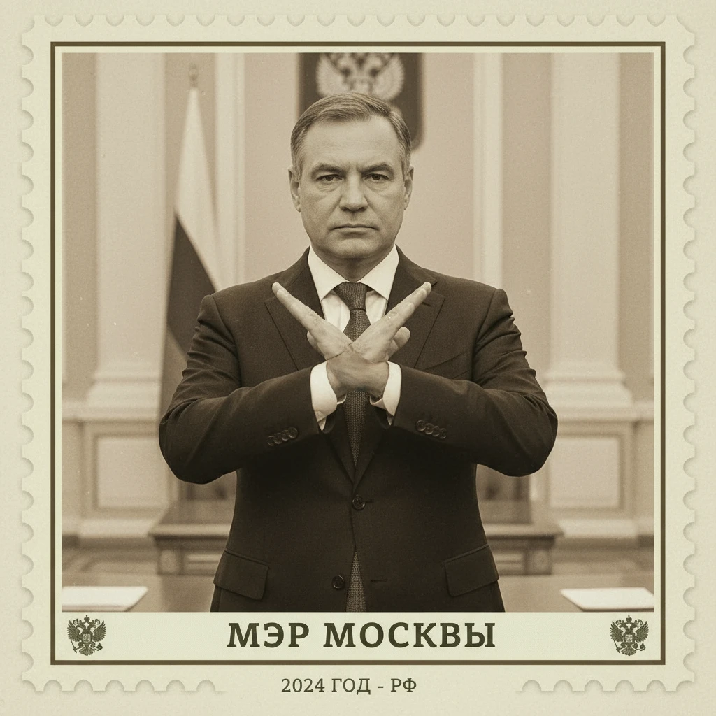 Сергей Собянин в костюме делает крест руками, как бы отменяет, не соглашается

Стилизуй изображение под марку как на фото emoji