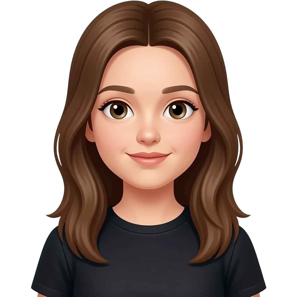 short girl brown long hair 12yr old black  shirt emoji