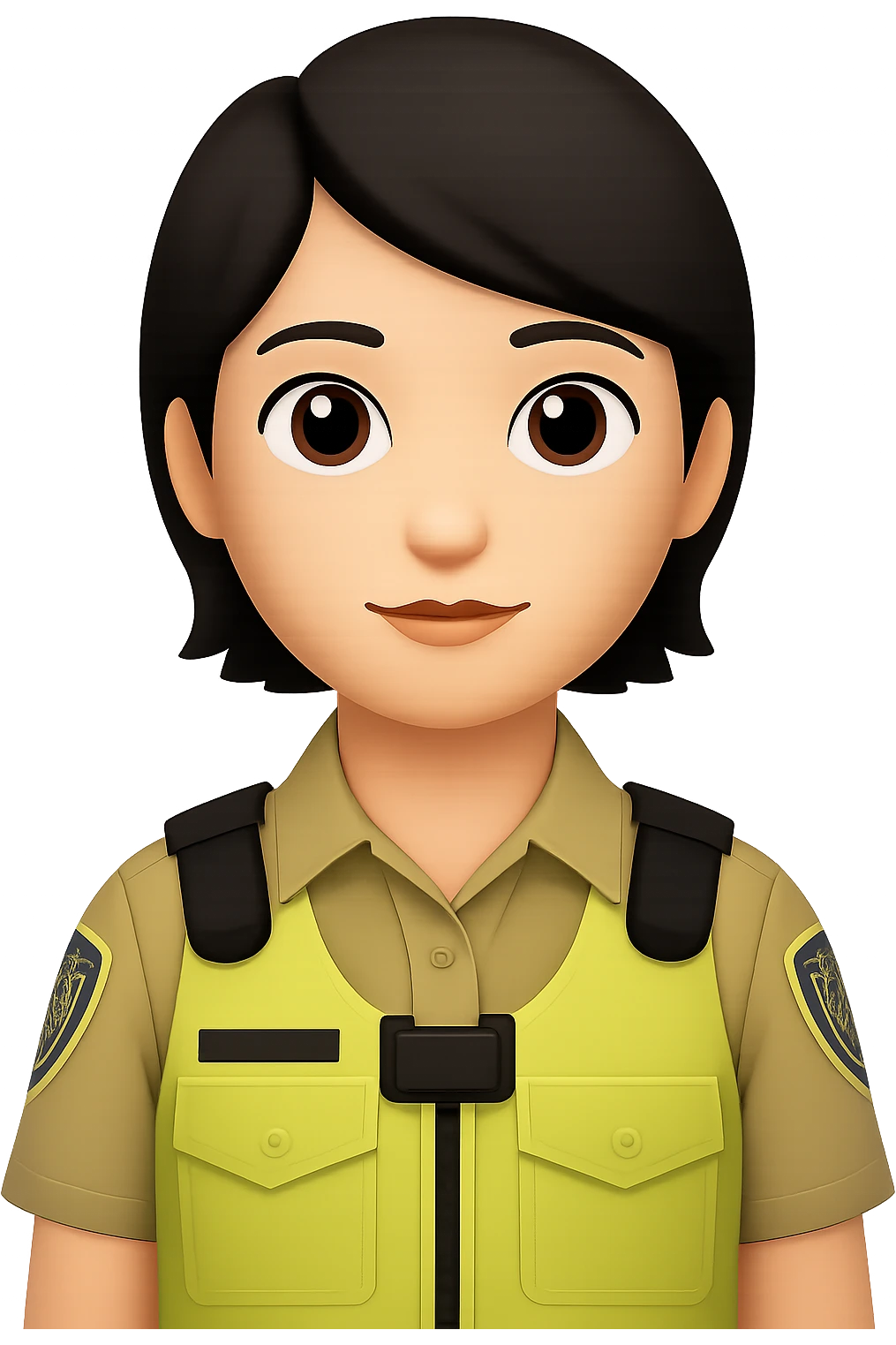 Change the hair to black and make the uniform only khaki, keep the style consistent with the original images. emoji