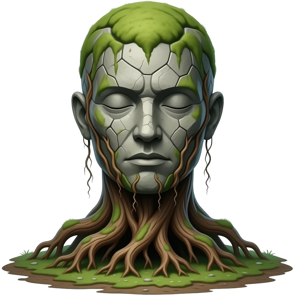 Rootolith A buried guardian whose body is half stone idol, half root network. Only its mossy head is visible above ground unless disturbed. emoji