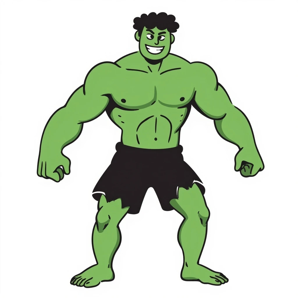 the Hulk, muscular green superhero, hand-drawn doodle style emoji