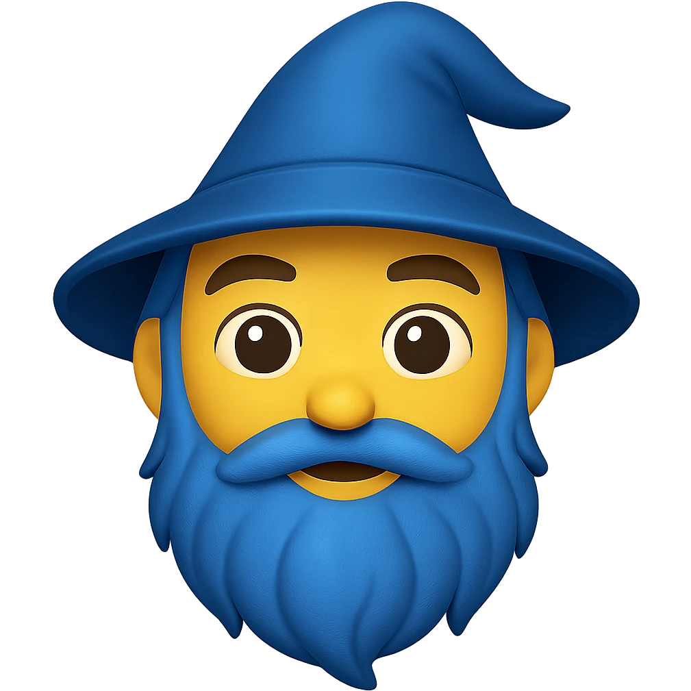 face with blue wizard beard emoji, digital illustration emoji