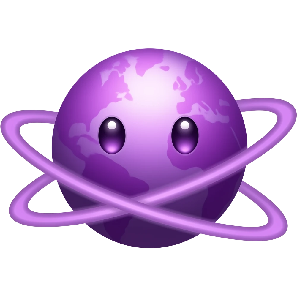 neon purple planet with a ring and a face, very beautiful no background emoji