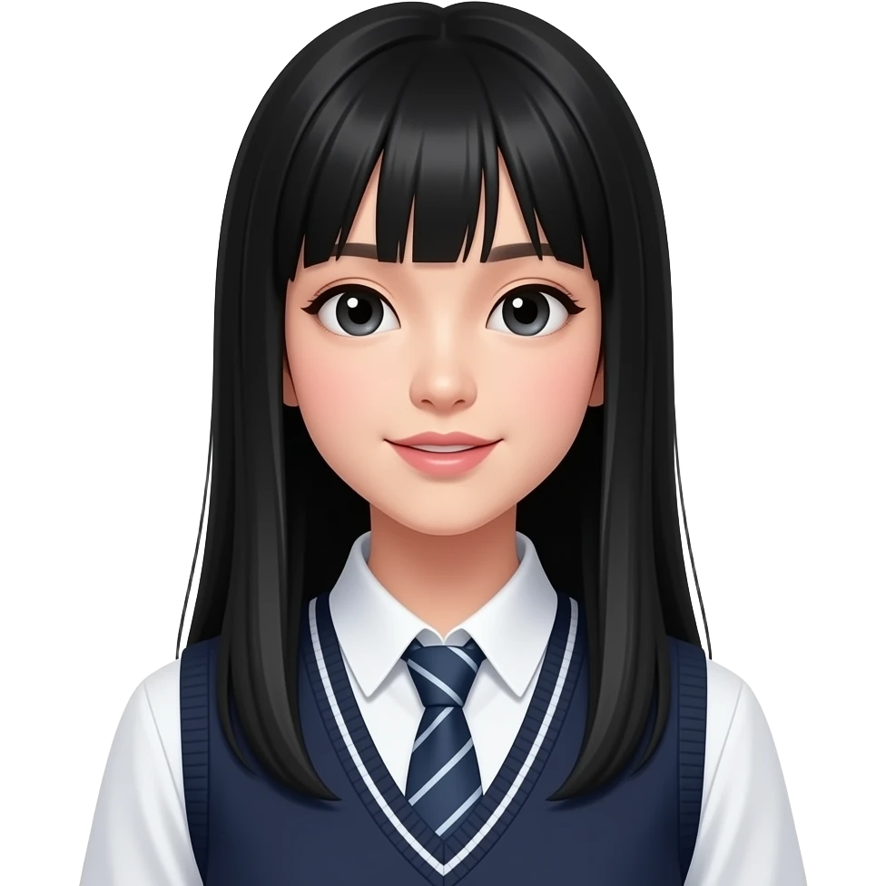 speaking trendy schoolgirl with Asian skin, straight black long hair, chic uniform emoji