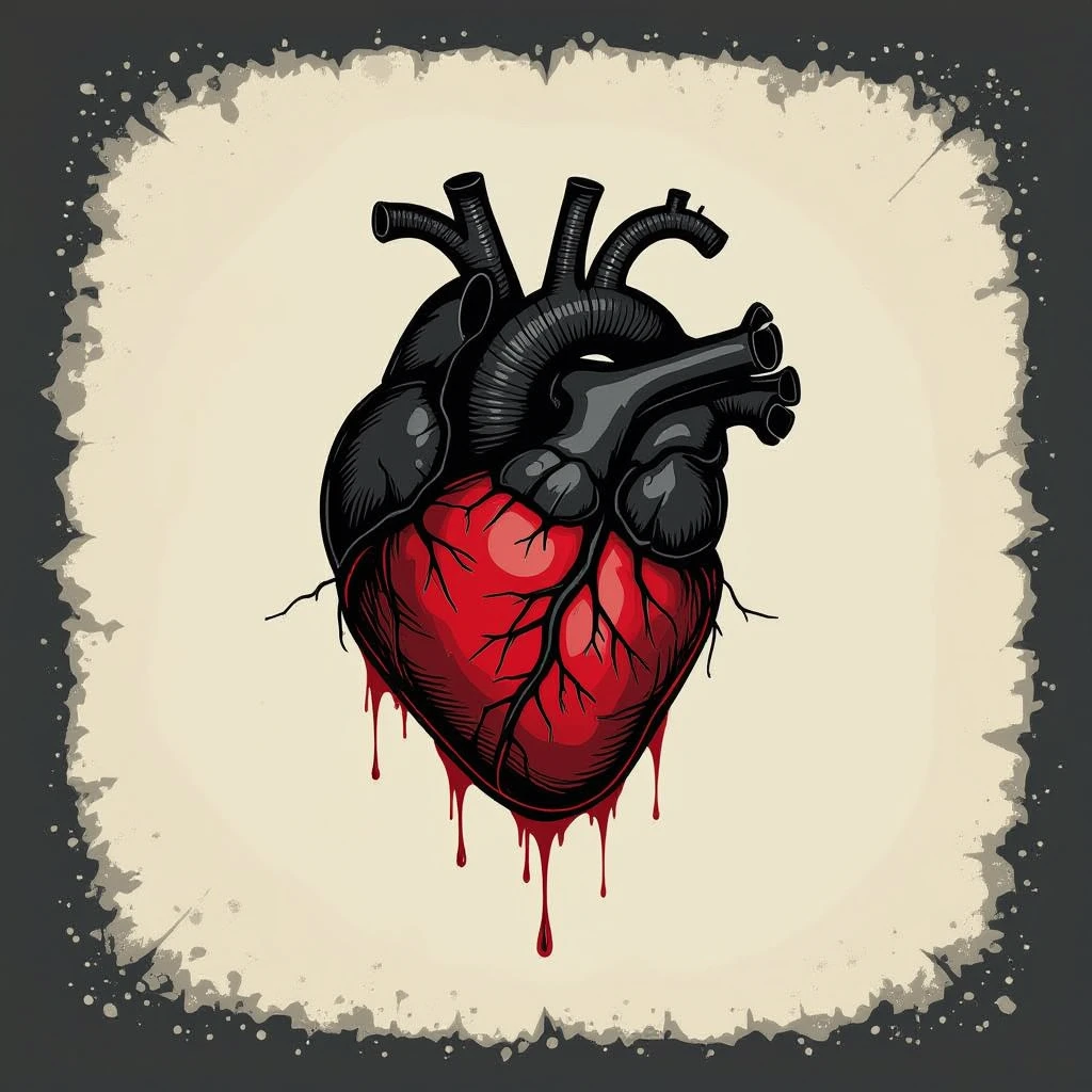 emo heart, black and deep red colors, stitched, broken or cracked, moody atmosphere emoji