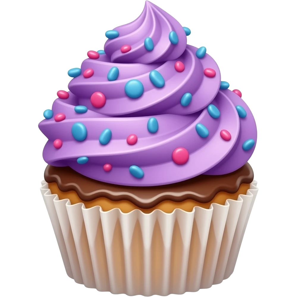 Galaxy cupcake with pink and purple blue and sprinkles on a cake with candy, chocolate, icing and frosting emoji