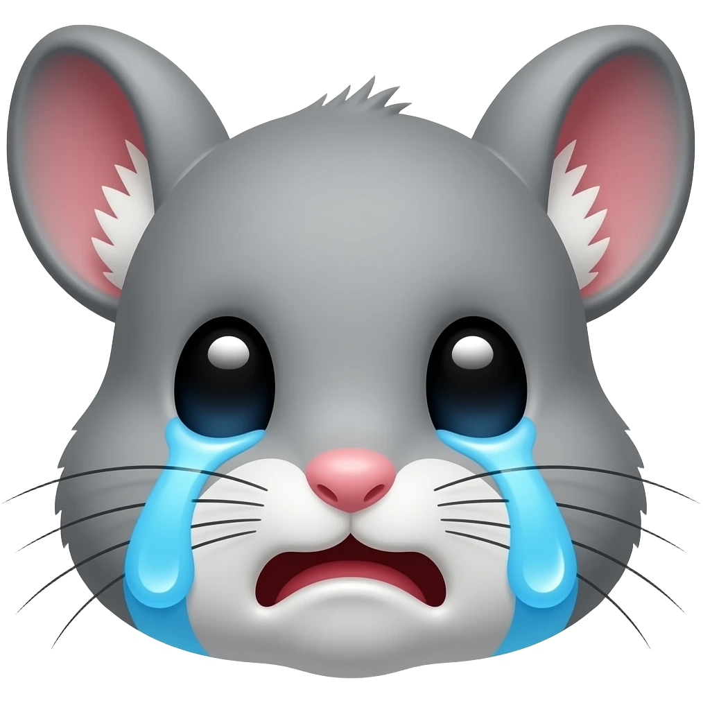 Cute chibi-style emote with exaggerated facial expressions, rounded proportions, and soft colors inspired by kawaii aesthetics. chinchilla  Tears streaming, trembling lips, emotional crying expression with exaggerated feeling. transparent background emoji