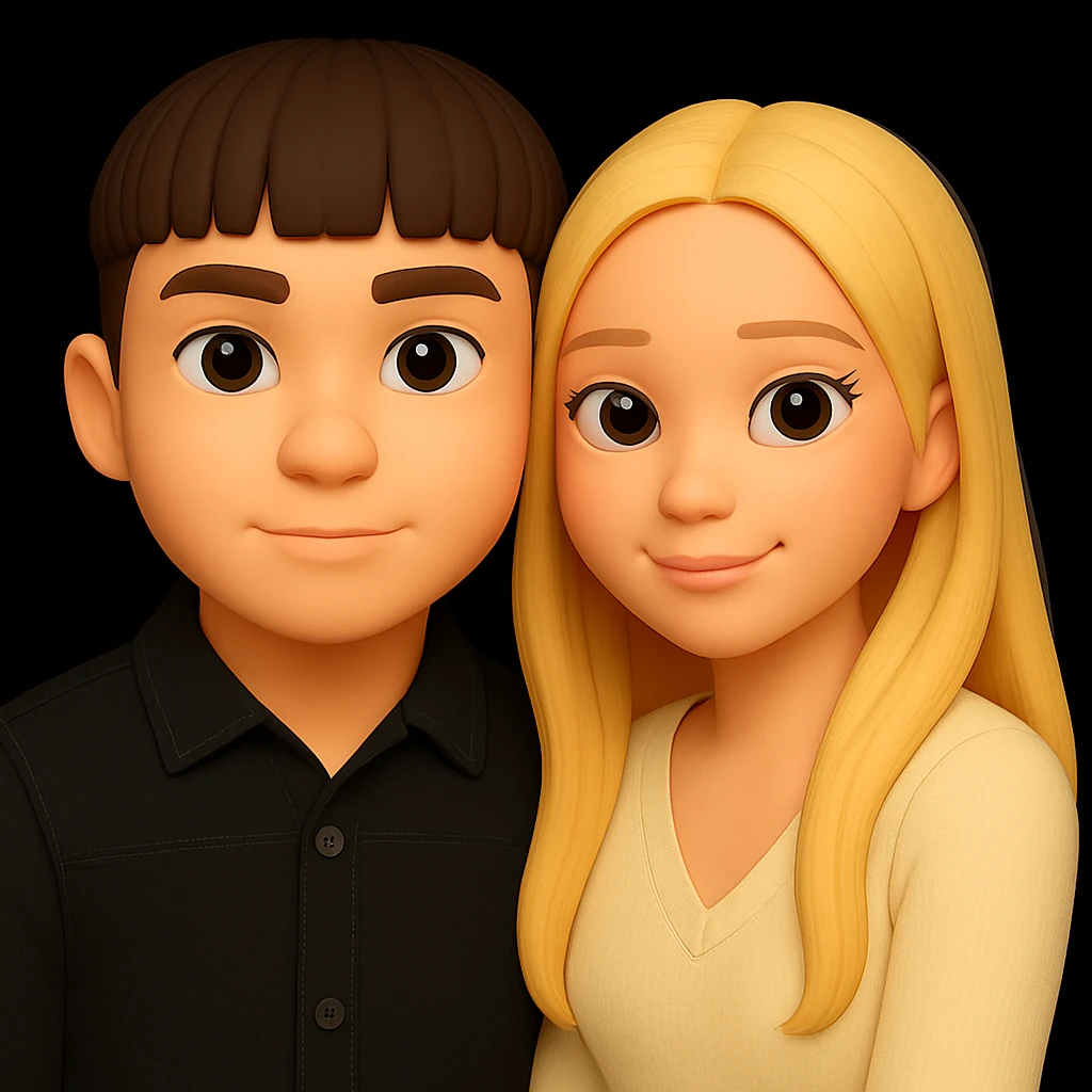 Adjust the skin color of the boy to match the skin color of the girl next to him, keeping the 3d-emoji style intact, and leave everything else unchanged. The original style is 3d-emoji but it does not support editing, so use the general style while respecting the 3d-emoji look. emoji