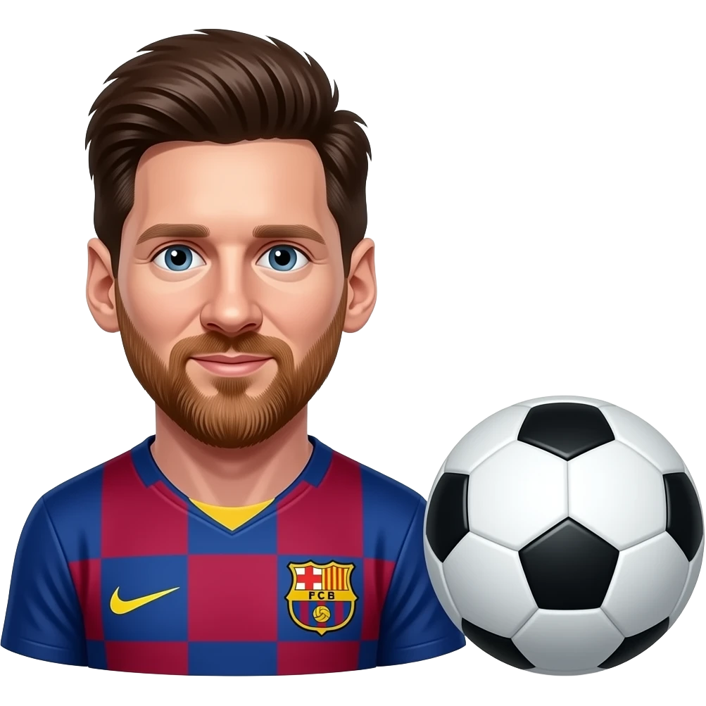 Messi emoji, Barca jersey, one big full ball on right side emoji
