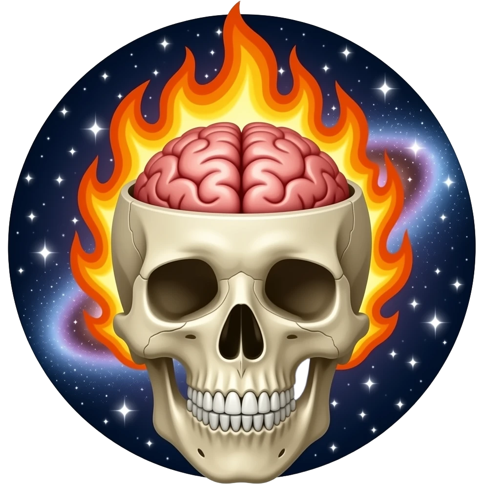cartoon emoji skull open top brain fire galaxy cute glossy emoji