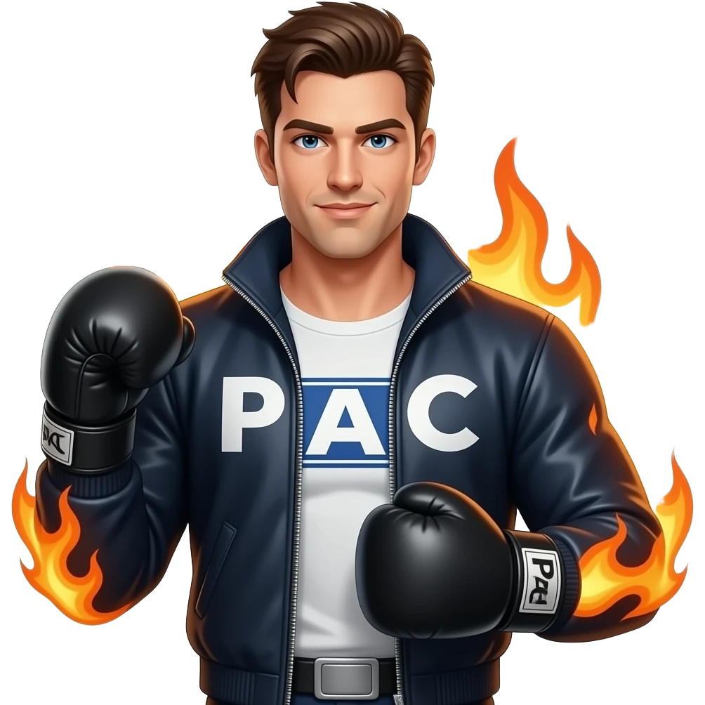 Sexy PAC man with flames and boxing gloves emoji