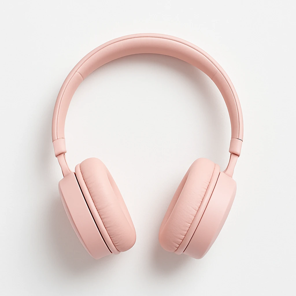 minimal pink headphones on white background, no text emoji