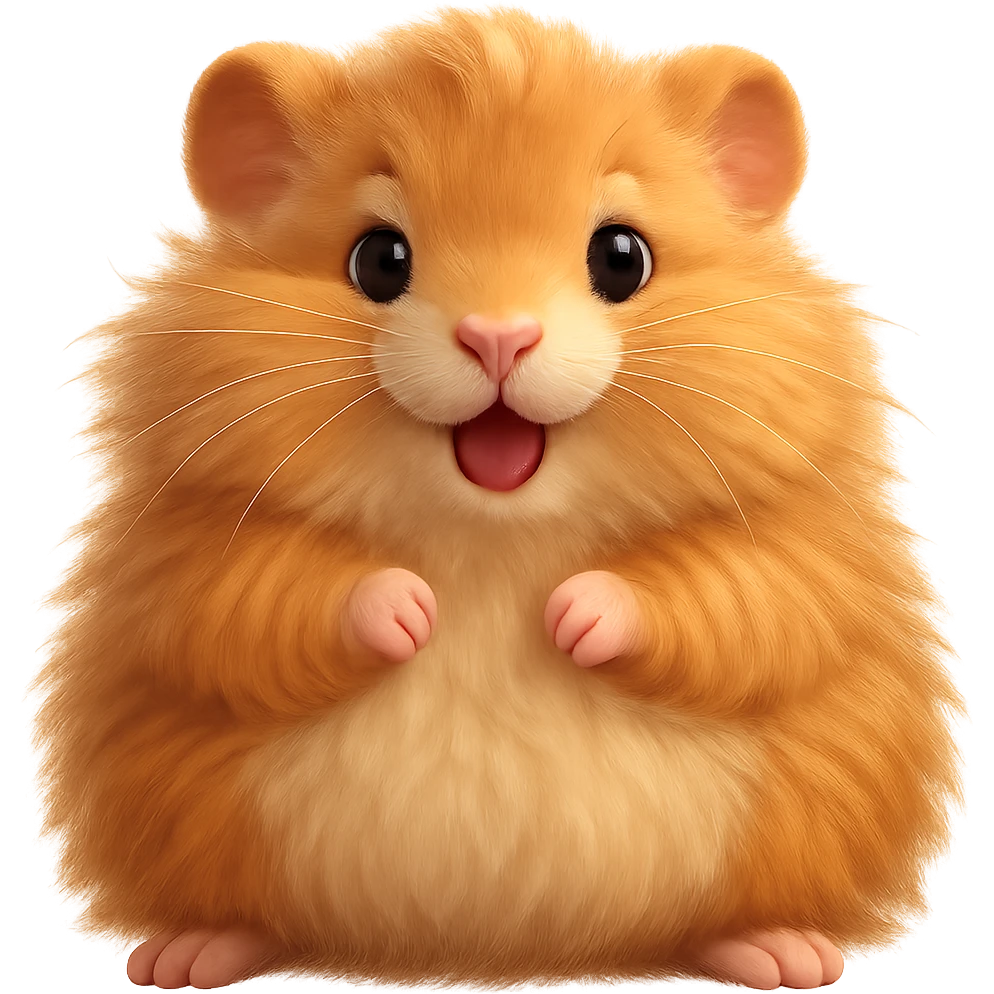 Make the gerbil much fluffier with extra soft fur, keeping the playful pose, no background. emoji