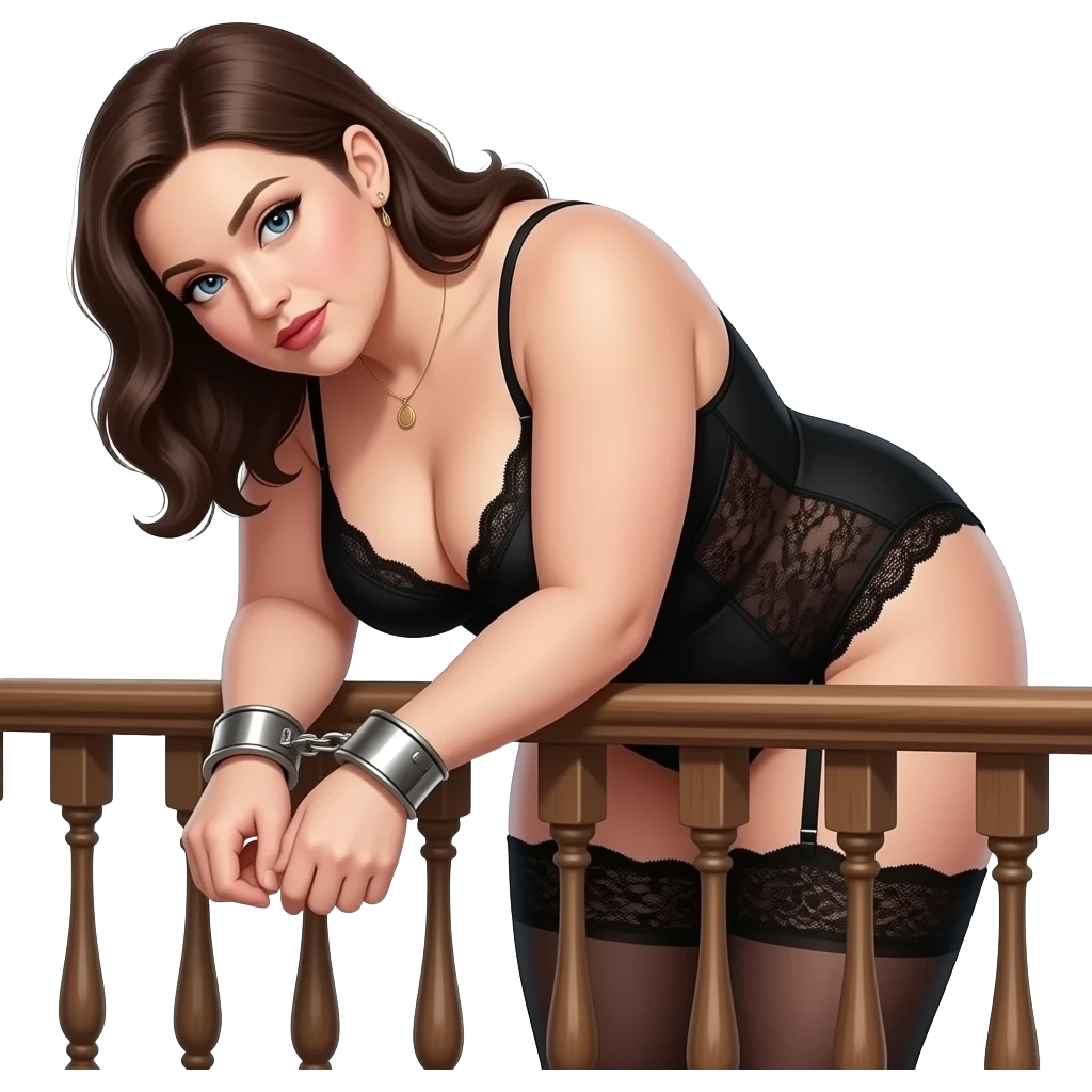 Chubby Wife lingerie handcuffed bent over emoji