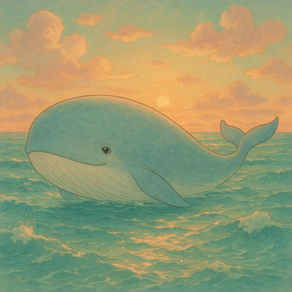 a soft and whimsical whale, ghibli style emoji