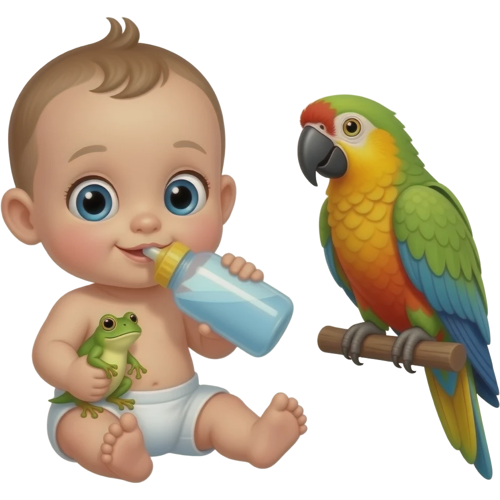👶🐸🍼🦜 drinking little frog emoji