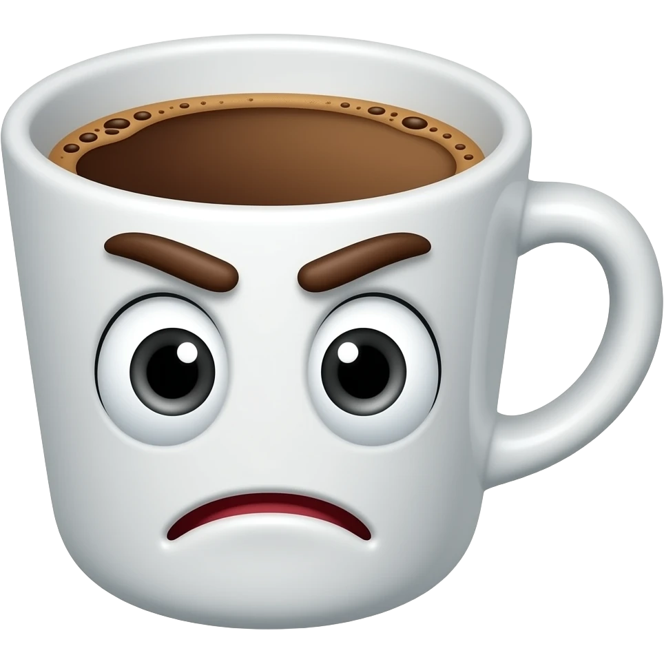 coffee cup animated whith eyes and mouth with a little disgust emoji