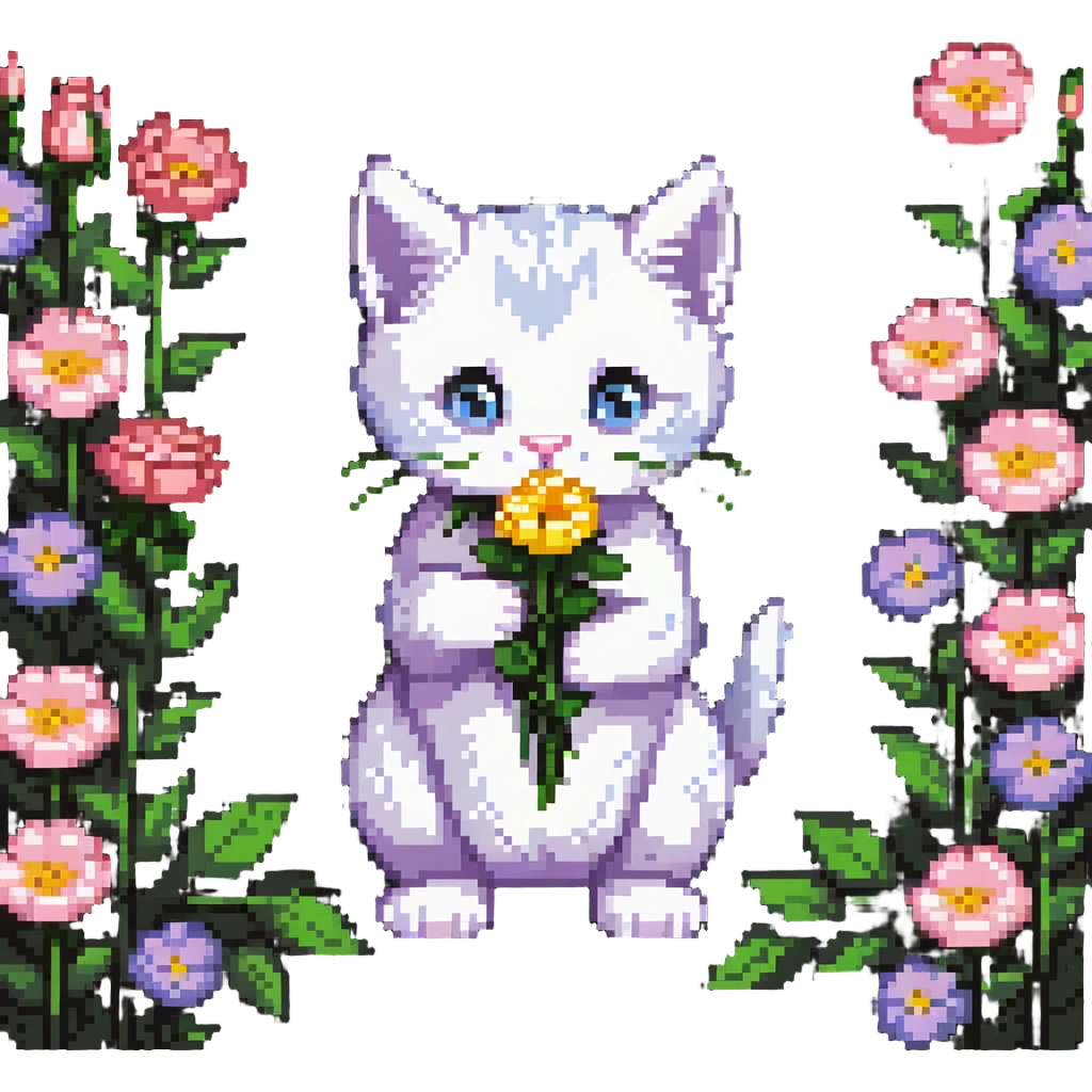 Kitten smells flowers emoji