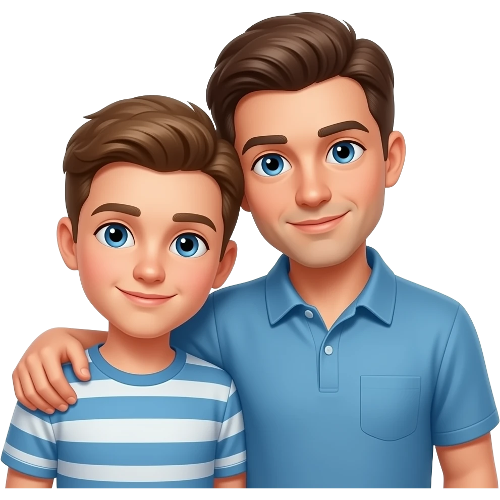 Erstelle ein Emoji von zwei Brüder, der eine um die 22 und der andere um die 26, der älter Bruder legt sein Arm über sein jüngeren Bruder und beide legen die Köpfe gegeinander. Beide haben blaue Augen emoji