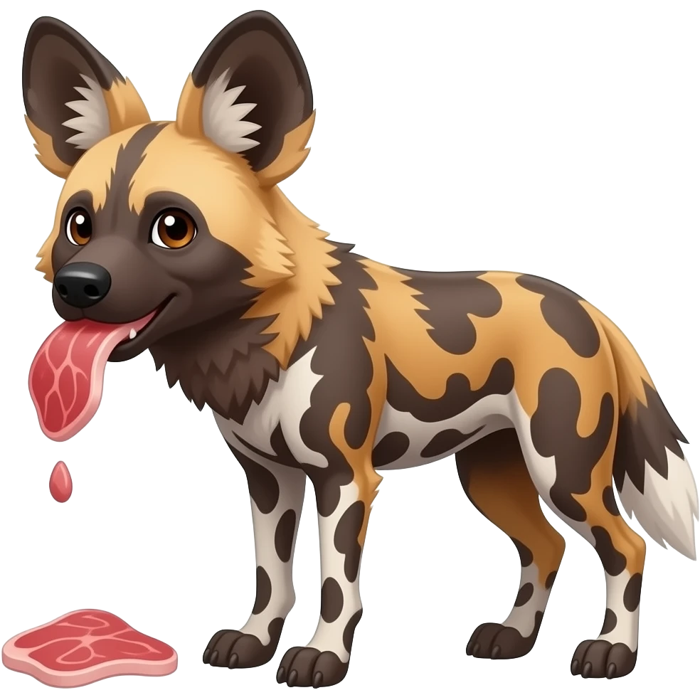 Cartoon afriacn wild dog eating meat emoji