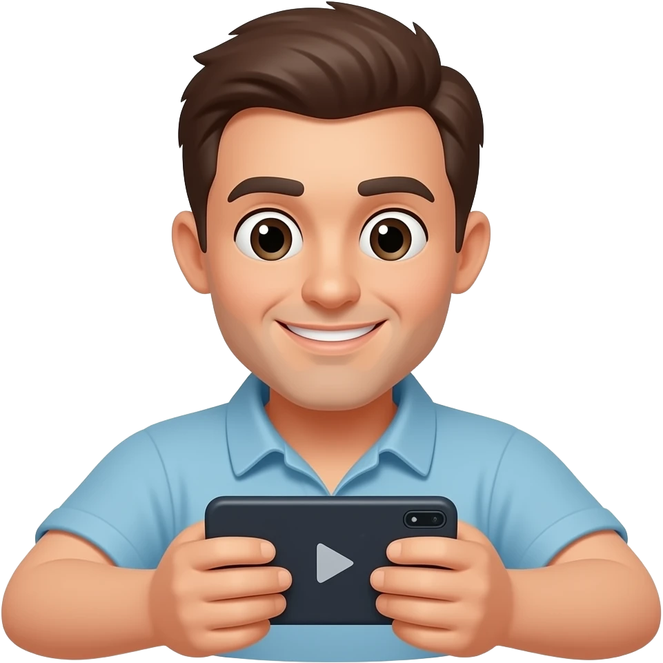 hombre sentado mientras mira videos en un telefono mienras lo ve emoji