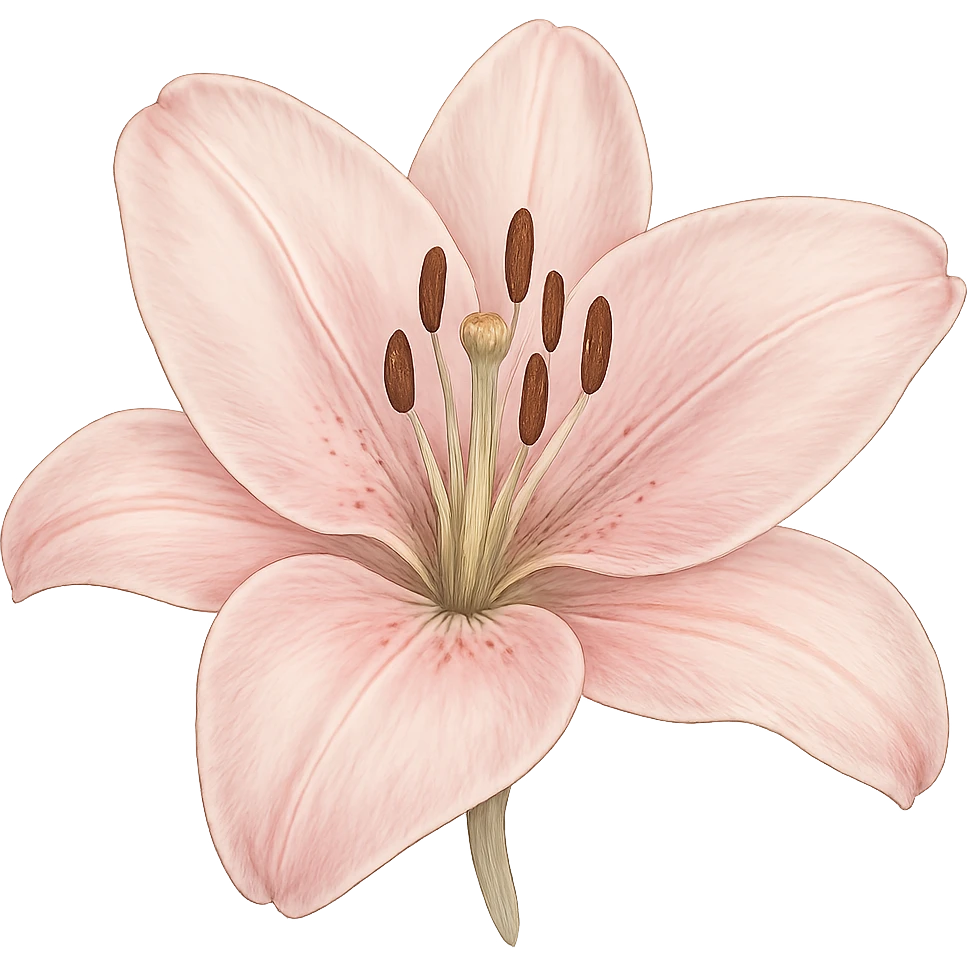 a close-up of a light pink lily, realistic botanical illustration emoji