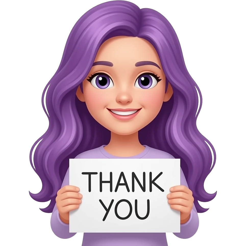 girl with long purple hair with a THANK YOU sign emoji