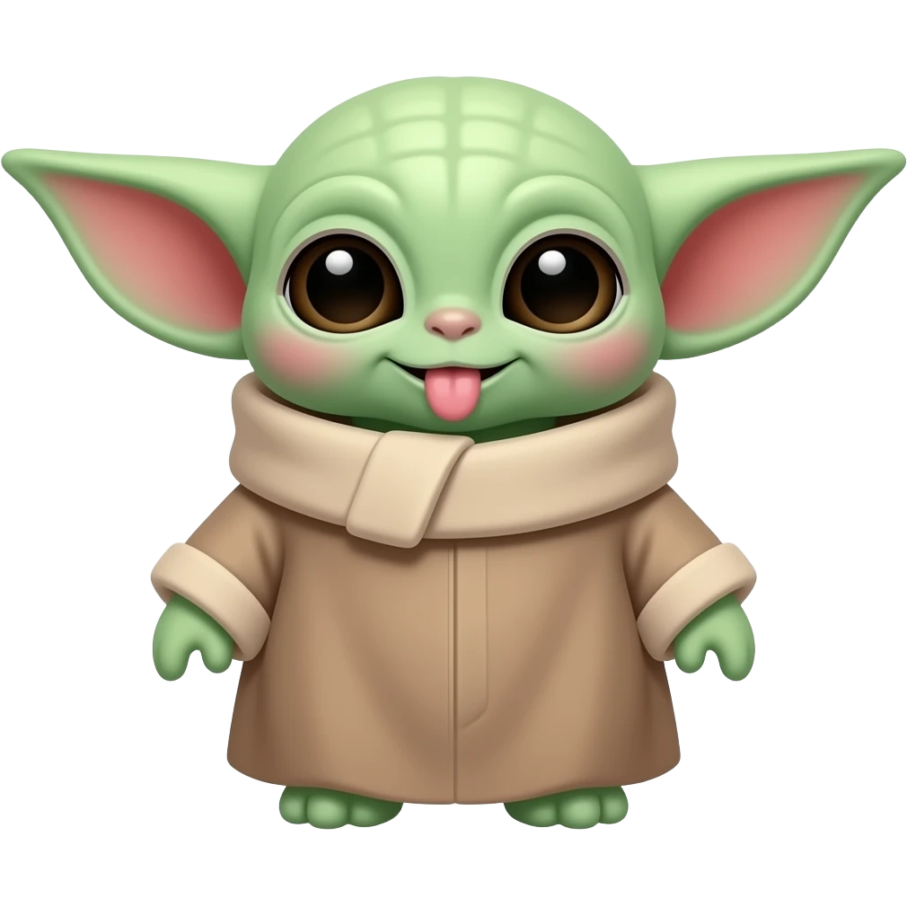 Grogu with tongue sticking out emoji