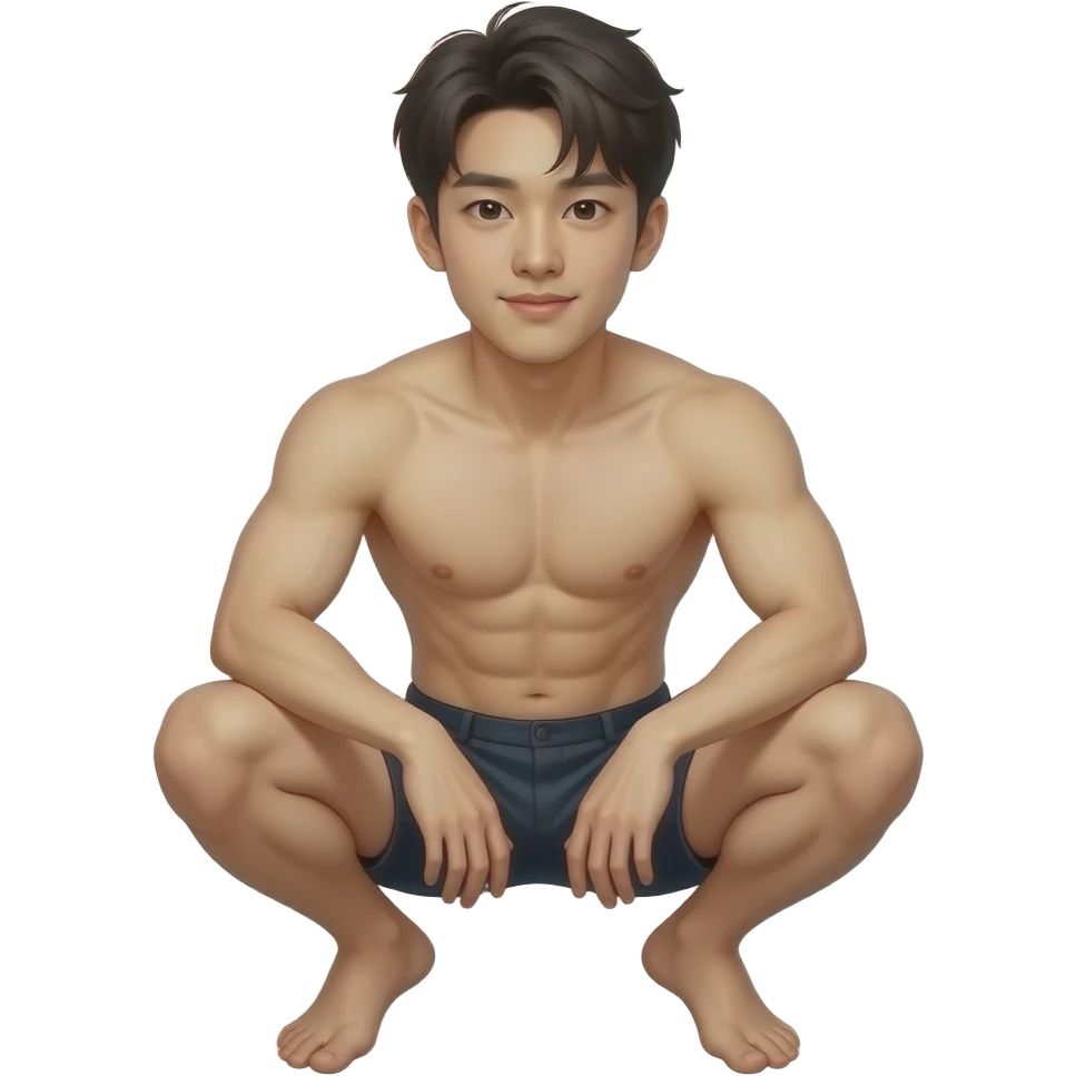 Hot young Korean guy squatting down with a big dick naked emoji