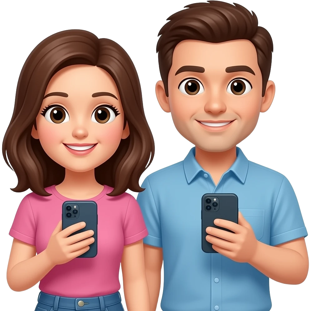 pareja con celular los dos emoji