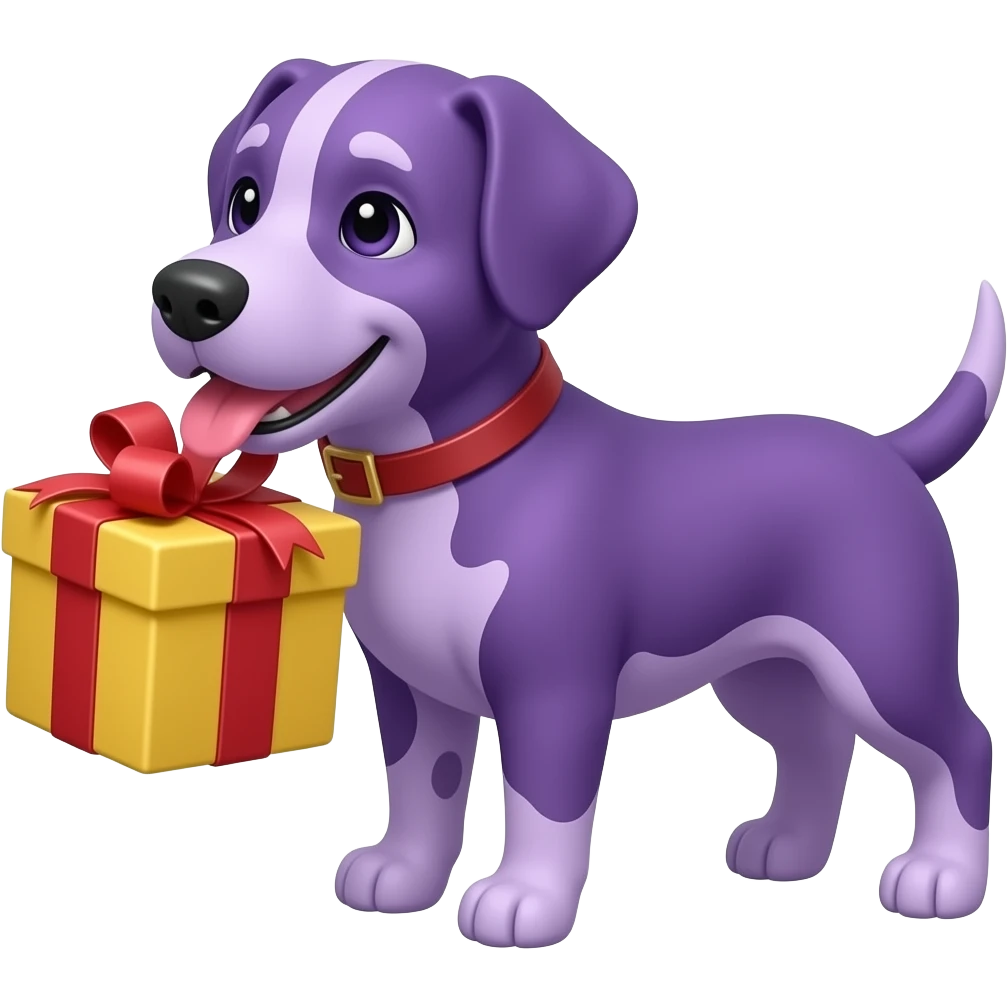Perro morado dando un regalo estilo emoji emoji