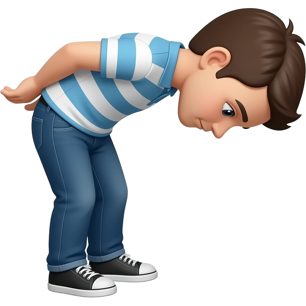 I want to make an emoji like this, give me an order and has a bowed head and one hand behind and one in front.and down of the right side emoji