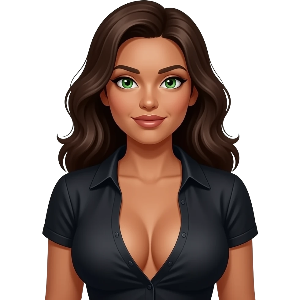 Green eyes tan big boobs sexy ink shirt emoji