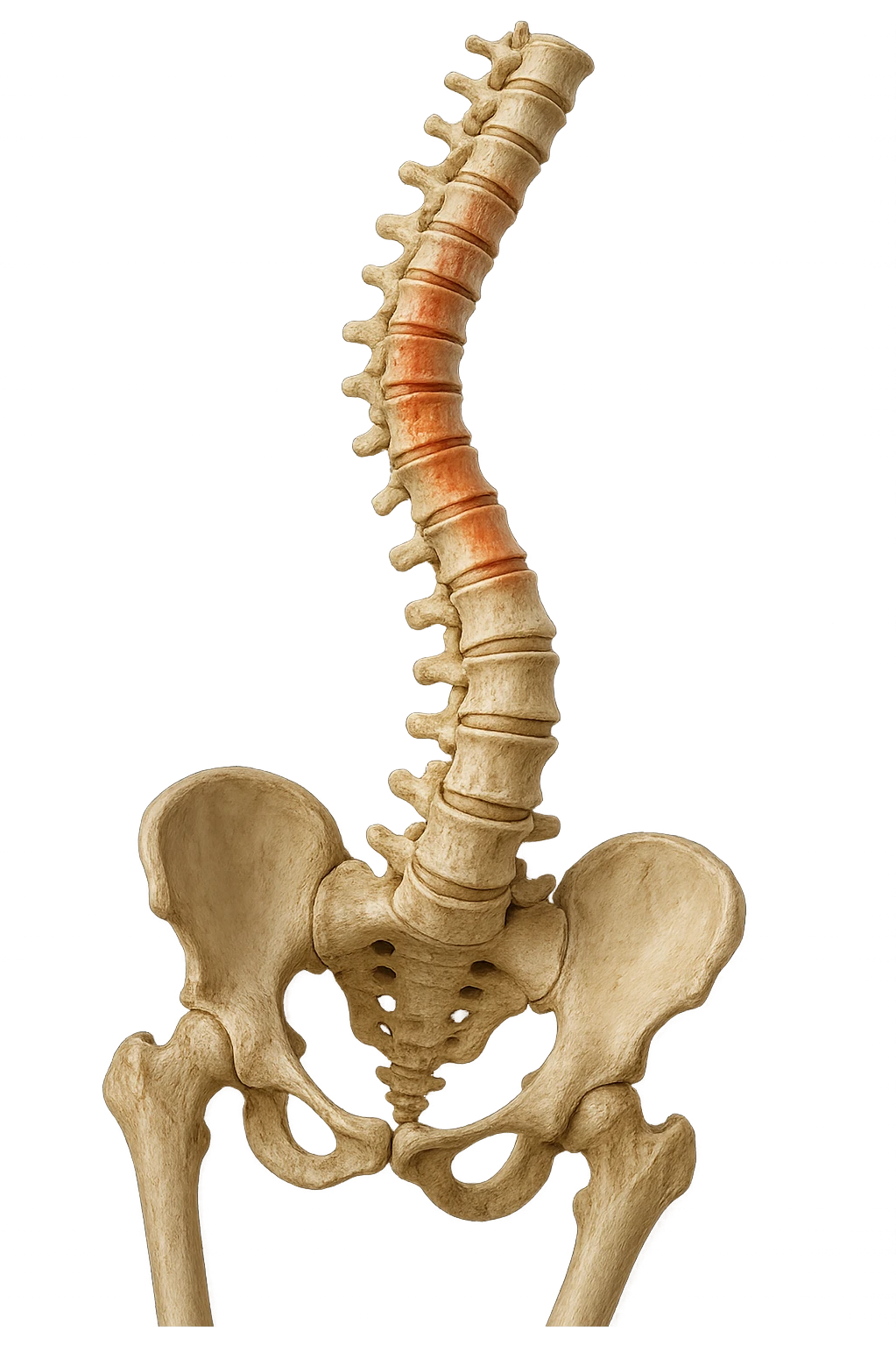 SPINA DORSALE STORTA E INFIAMMATA CON BACINO UMANO ANATOMICO REALISTICO INCLINATO, iperrealistica 4k emoji