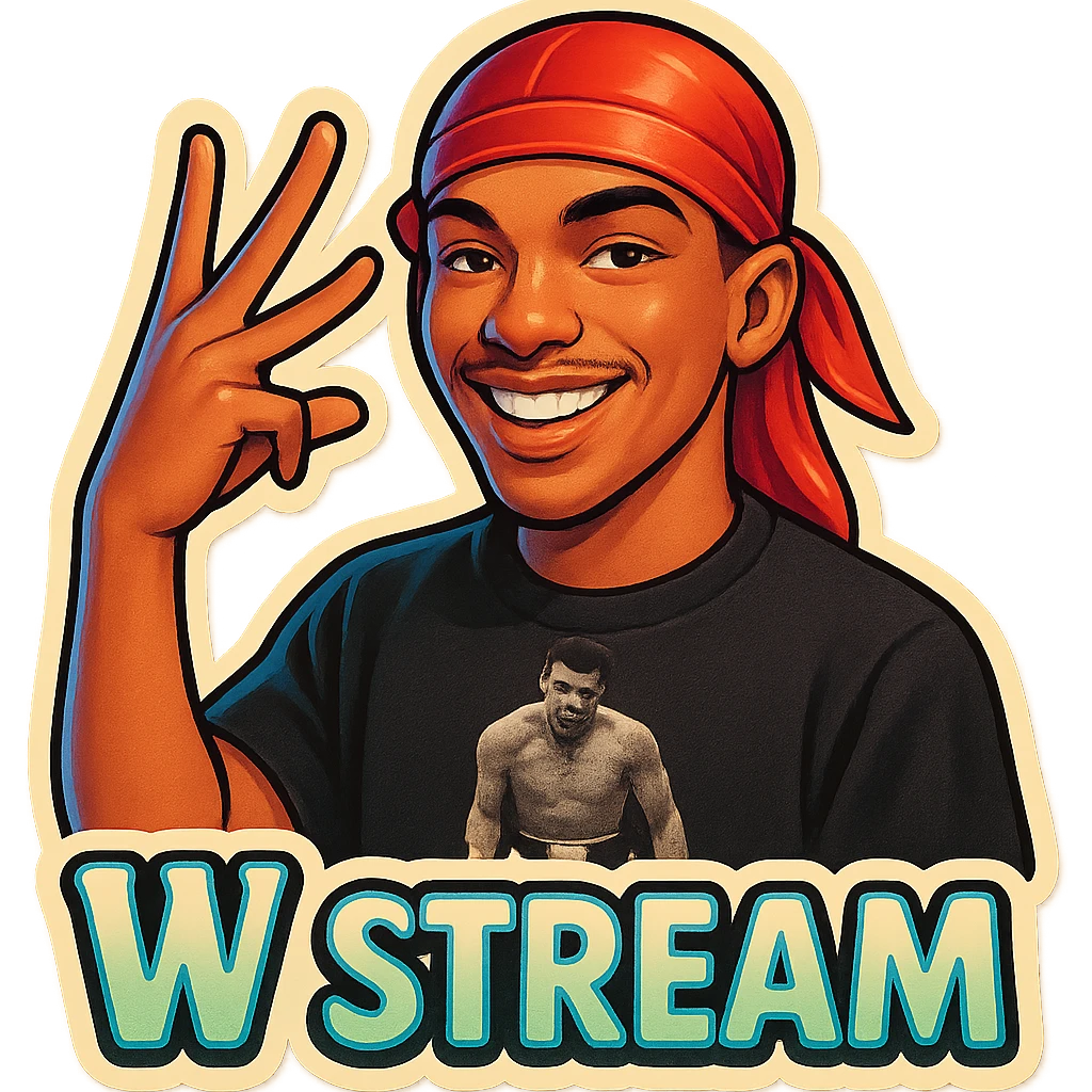 Make him Smiling 
W Finger signal
Change His durag To Red
Add the words W Stream emoji