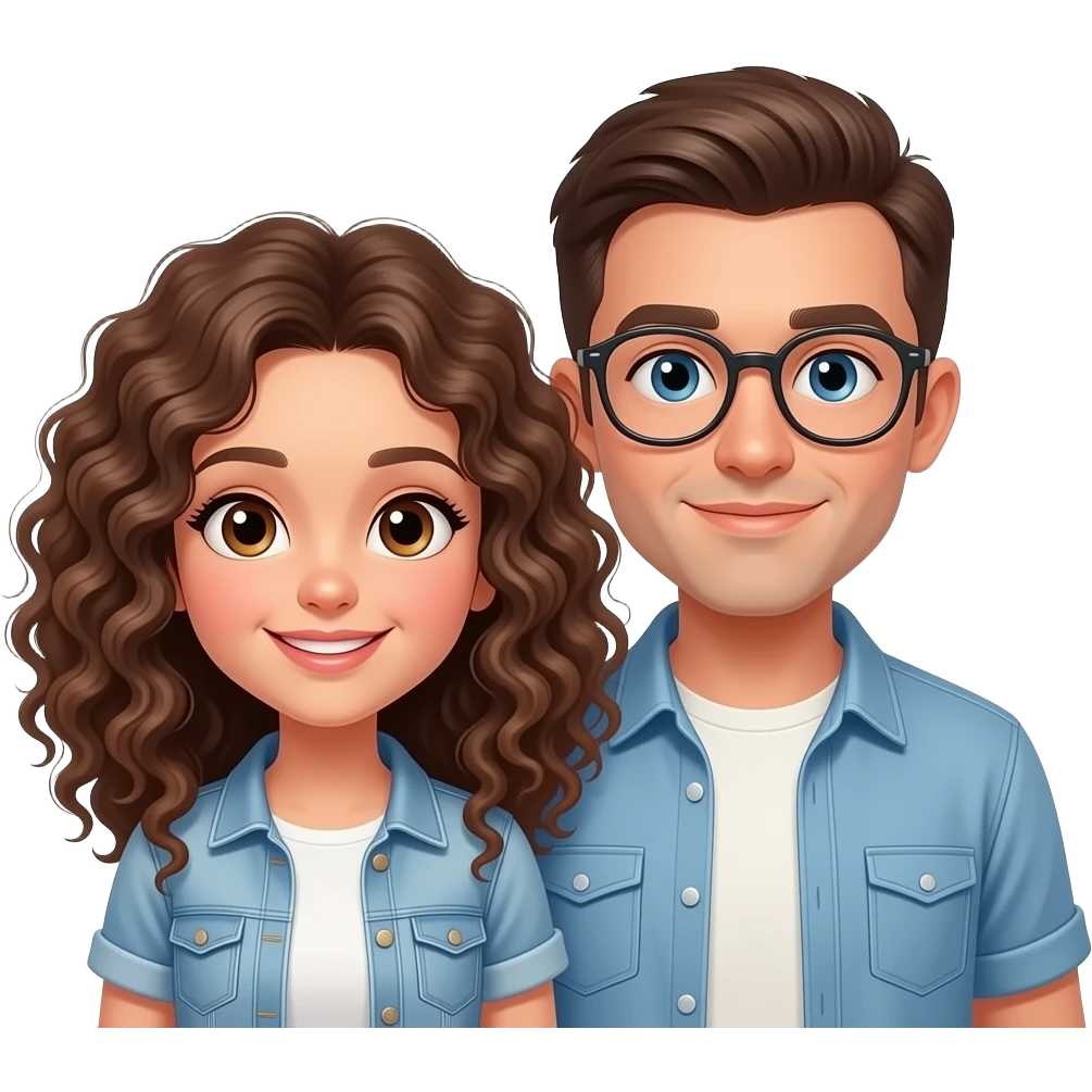 menina cacheada com namorado que usa óculos redondo emoji