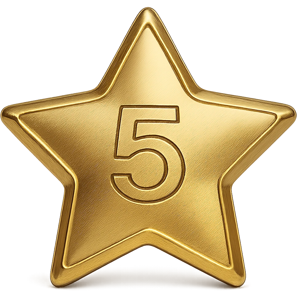 Transform this into a modern icon: a clean, flat gold star with a bold number 5 in the center, minimal shading, outlined style, transparent background. emoji