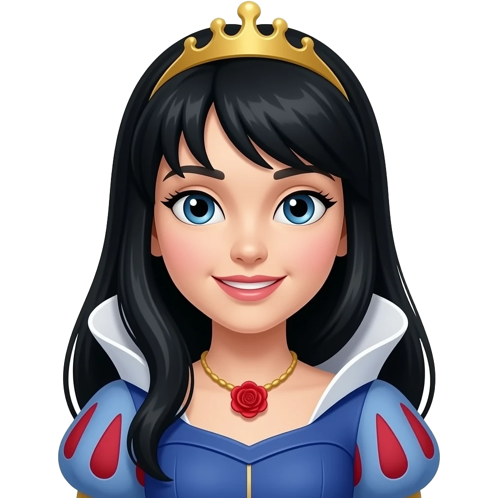 Princess Aurora but the hair is black. Then change the necklace into a red rose necklace emoji