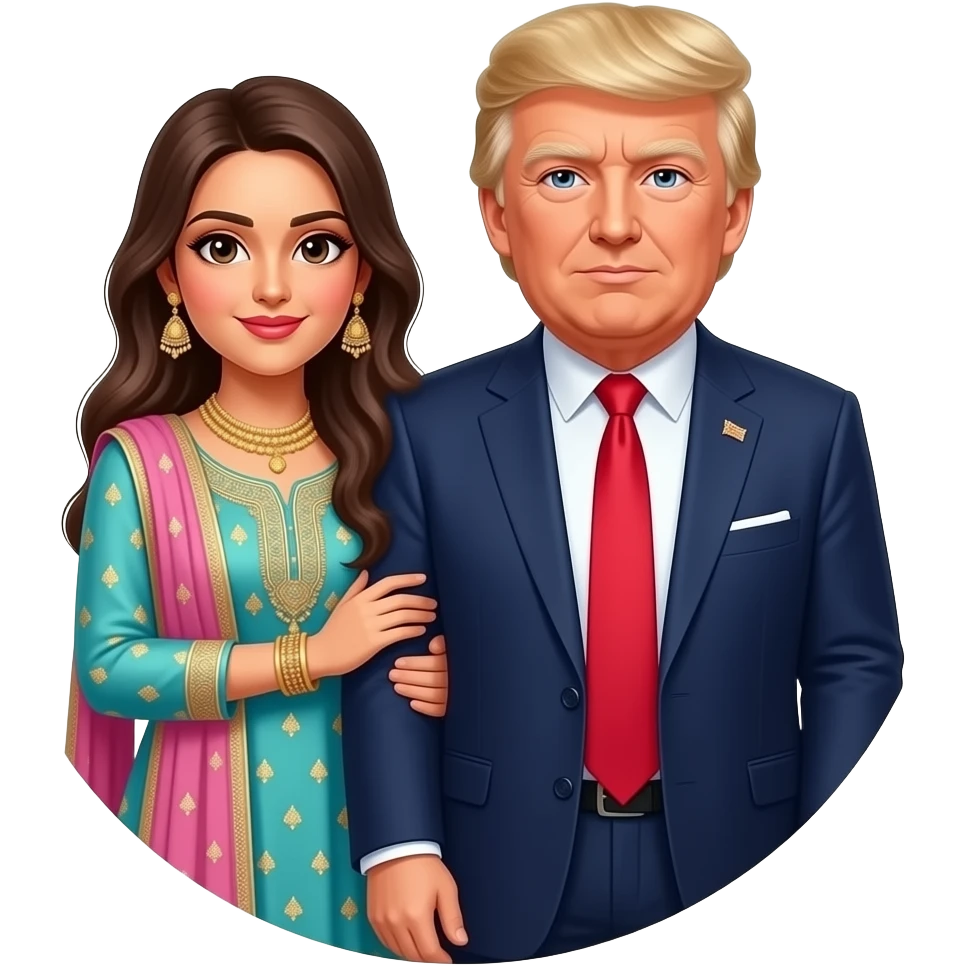Farheen  holding  shoulders in shalwar kameez and the son Barron Trump in trust in Baron Trump  in circle with President Son Barron Trump in sha Alllah emoji