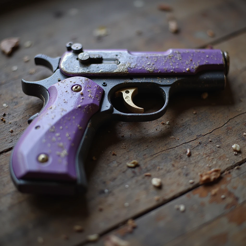 purple heart pistol, photorealistic style, glossy finish, on a white background emoji