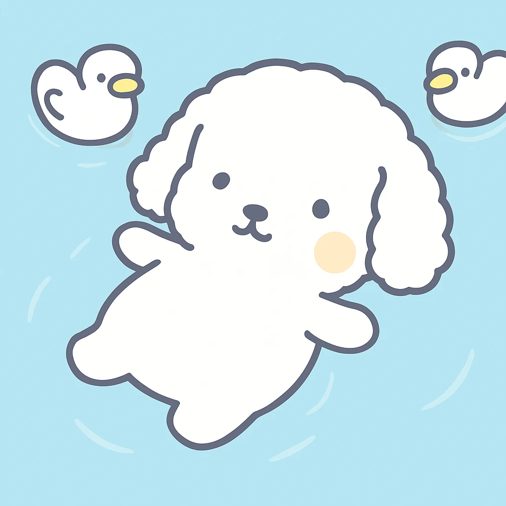 Replace the main character's head in the first image with the dog's head from the second image, keeping the original character's body and pose. Maintain the cute style and soft colors consistent with the original images. emoji